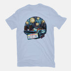 Always Outatime – Sci-Fi Graphic T-Shirt in blue, flat-lay product view
