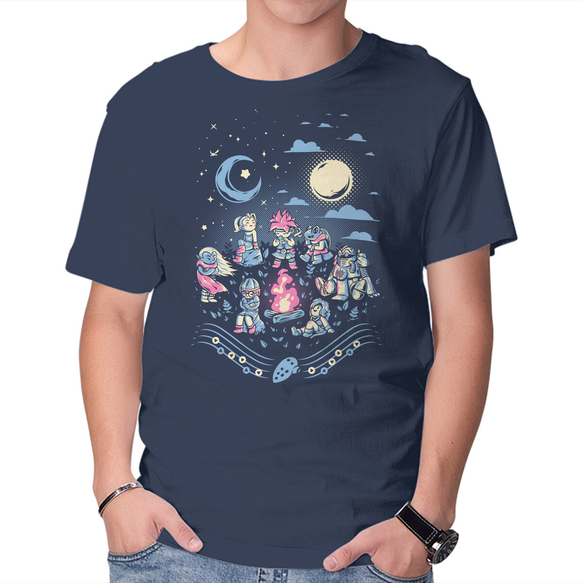 Chrono Triggler – Gaming Graphic T-Shirt in navy, product display