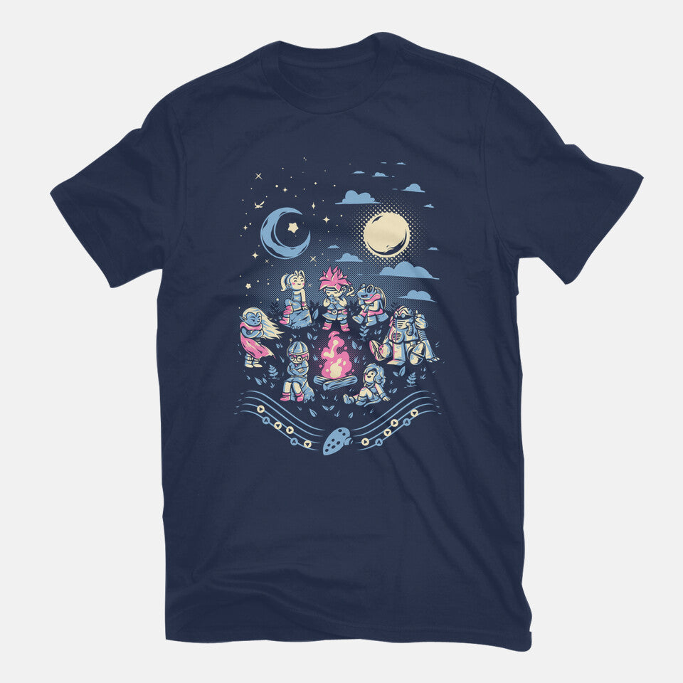 Chrono Triggler – Gaming Graphic T-Shirt in navy, flat-lay product view