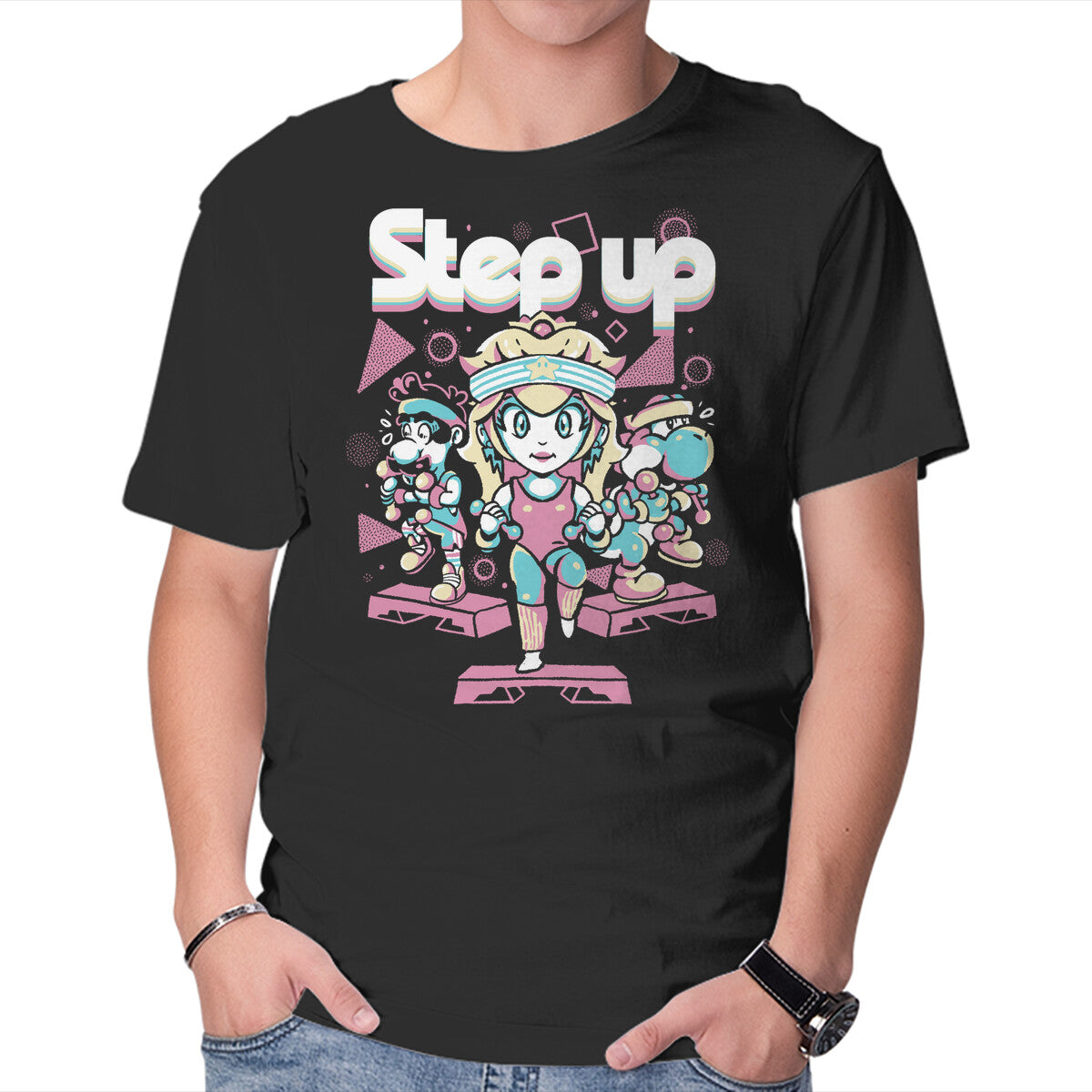Step Up Peach – Gaming Graphic T-Shirt in black, product display