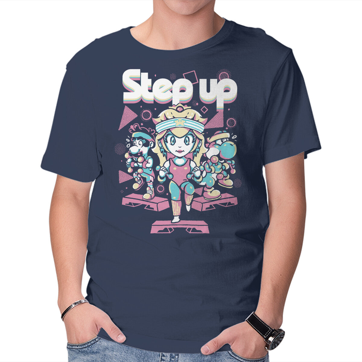 Step Up Peach – Gaming Graphic T-Shirt in navy, product display