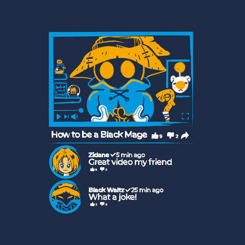 How To Be A Black Mage – Gaming Graphic T-Shirt design artwork for navy graphic T-shirt