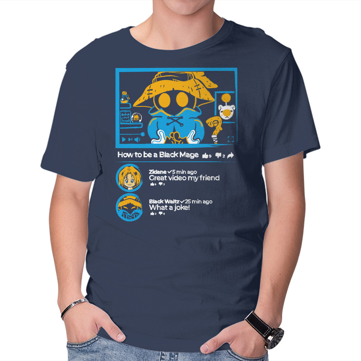 How To Be A Black Mage – Gaming Graphic T-Shirt in navy, product display
