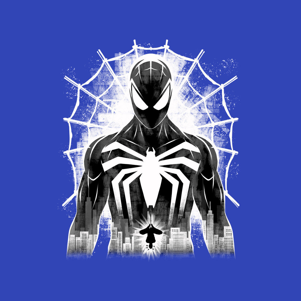 Spider Noir Graphic T-Shirt design artwork for royal blue graphic T-shirt