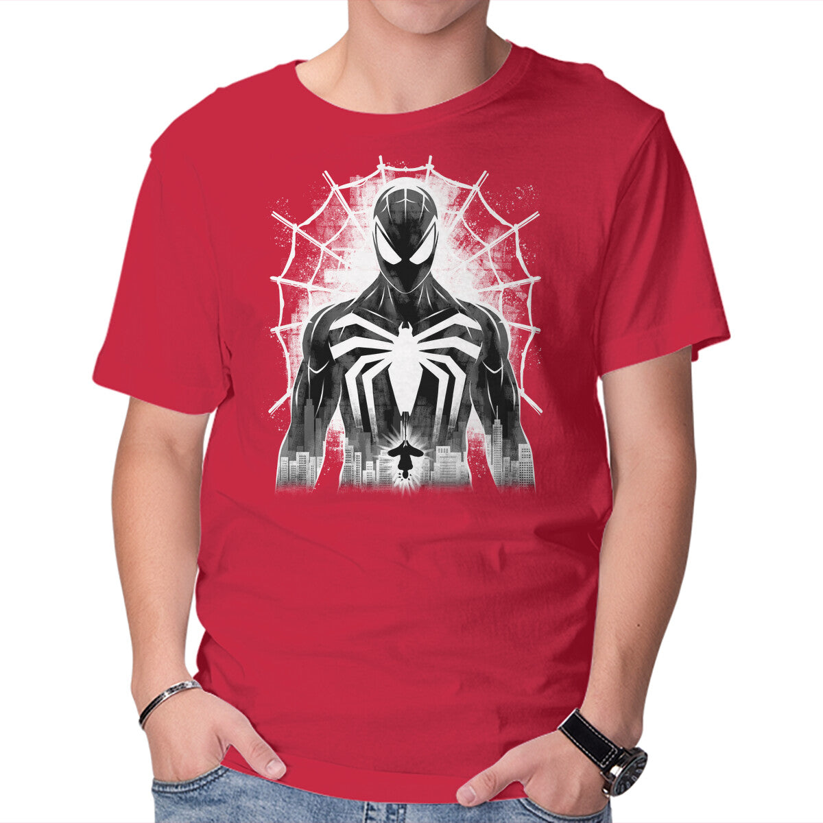 Spider Noir Graphic T-Shirt in red, product display