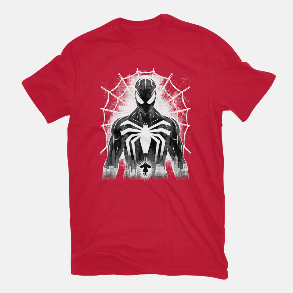 Spider Noir Graphic T-Shirt in red, flat-lay product view