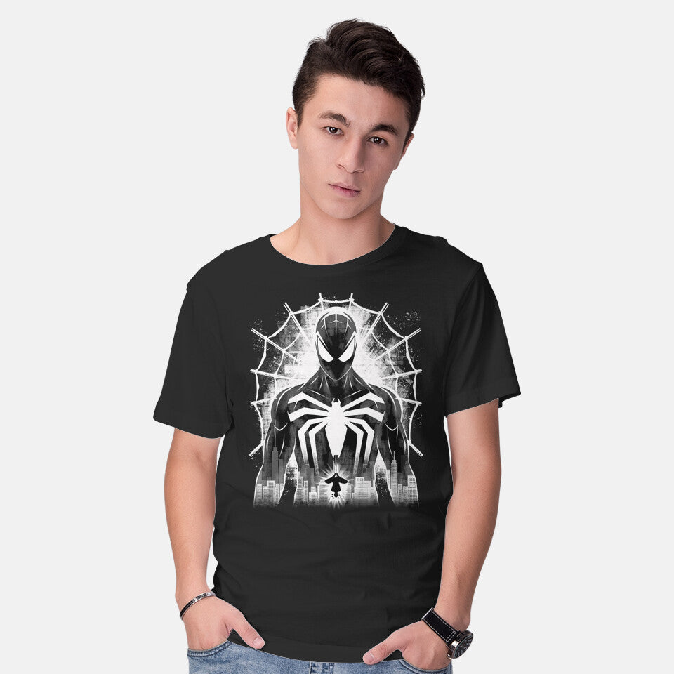 Model wearing black Spider Noir Graphic T-Shirt