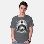 Model wearing charcoal Spider Noir Graphic T-Shirt