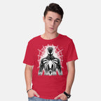 Model wearing red Spider Noir Graphic T-Shirt