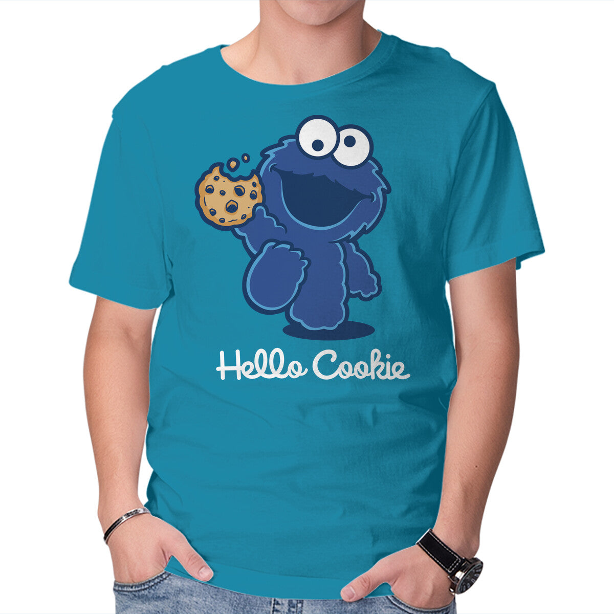 Hello Cookie – Funny Graphic T-Shirt in turquoise, product display