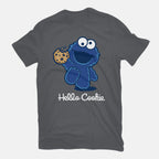 Hello Cookie – Funny Graphic T-Shirt in charcoal, flat-lay product view