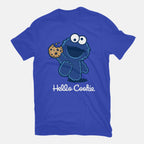 Hello Cookie – Funny Graphic T-Shirt in royal blue, flat-lay product view