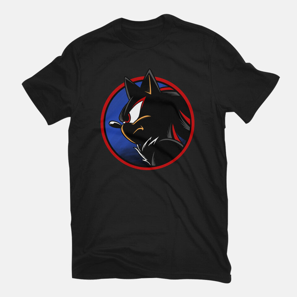 Dark Hedgehog – Gaming Graphic T-Shirt in black, flat-lay product view