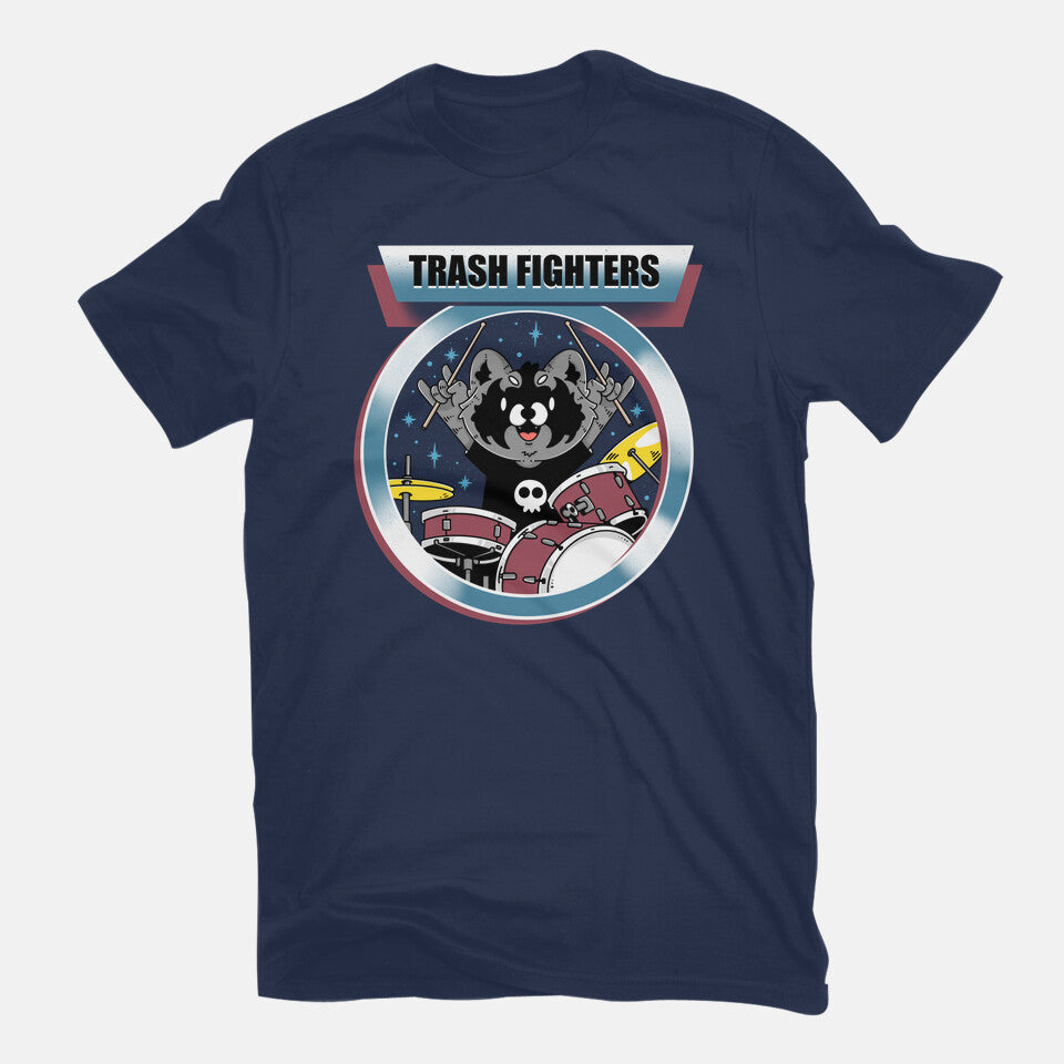 Trash Fighters – Music Graphic T-Shirt in navy, flat-lay product view