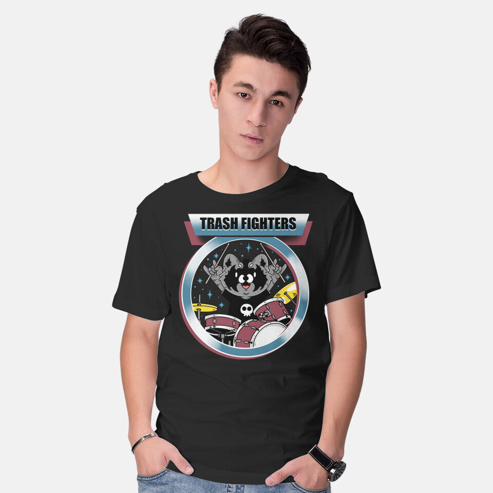 Model wearing black Trash Fighters – Music Graphic T-Shirt