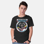 Model wearing black Trash Fighters – Music Graphic T-Shirt