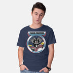 Model wearing navy Trash Fighters – Music Graphic T-Shirt