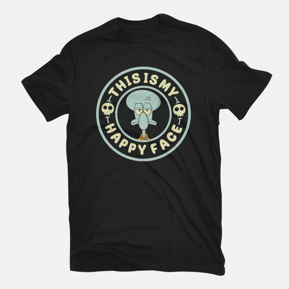 This Is My Happy Face – Funny Graphic T-Shirt in black, flat-lay product view