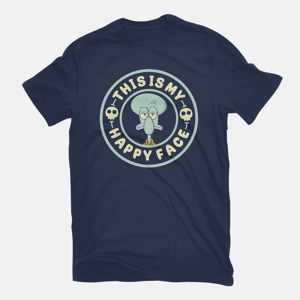 This Is My Happy Face – Funny Graphic T-Shirt in navy, flat-lay product view