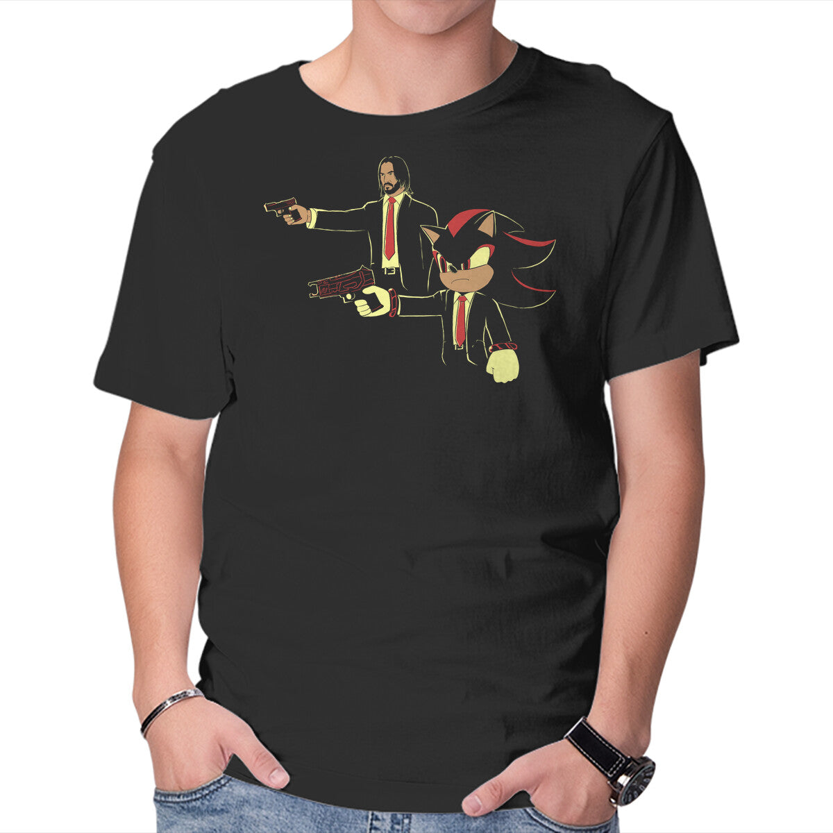 Shadowick Fiction – Gaming Graphic T-Shirt in black, product display