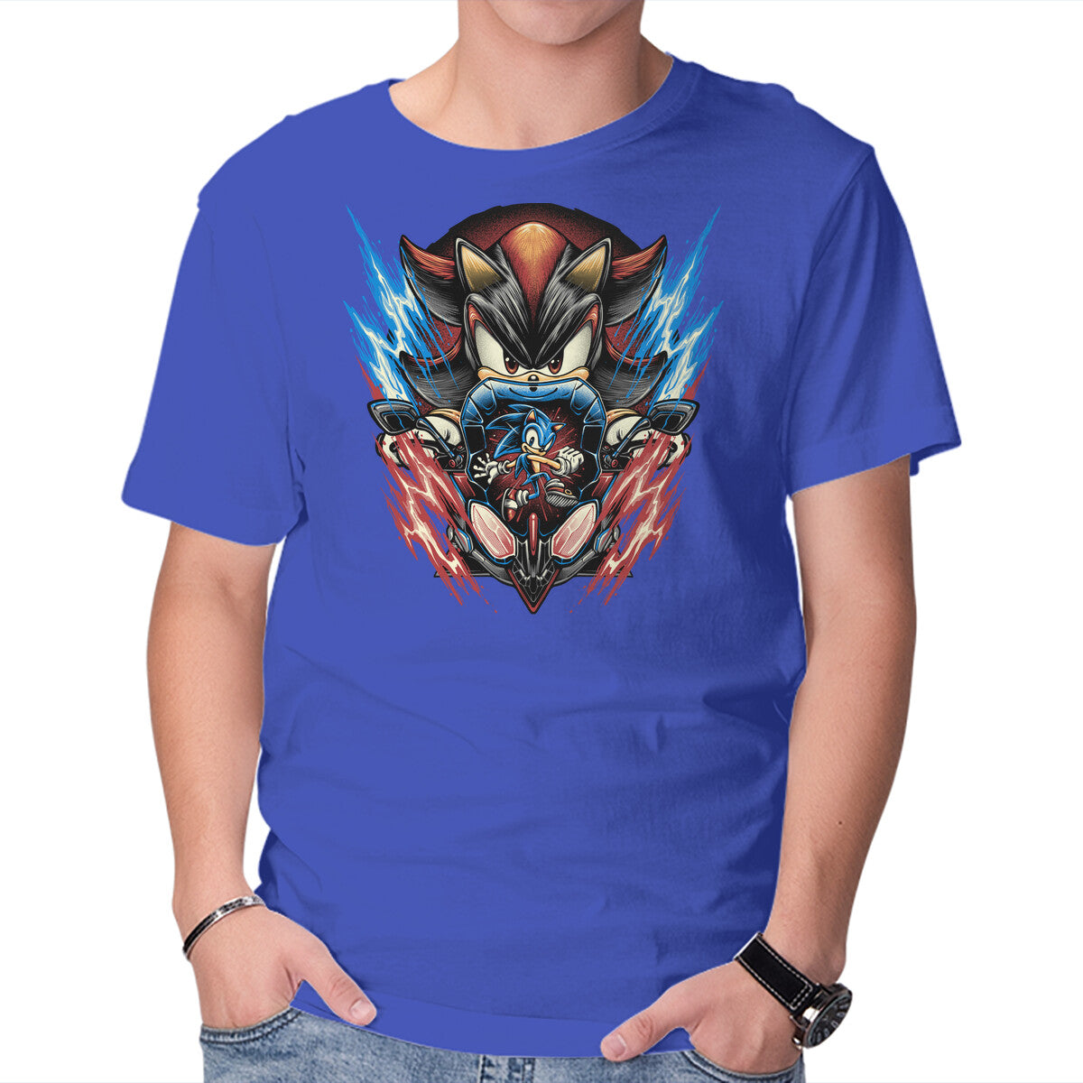 Shadow Of Speed – Gaming Graphic T-Shirt in royal blue, product display