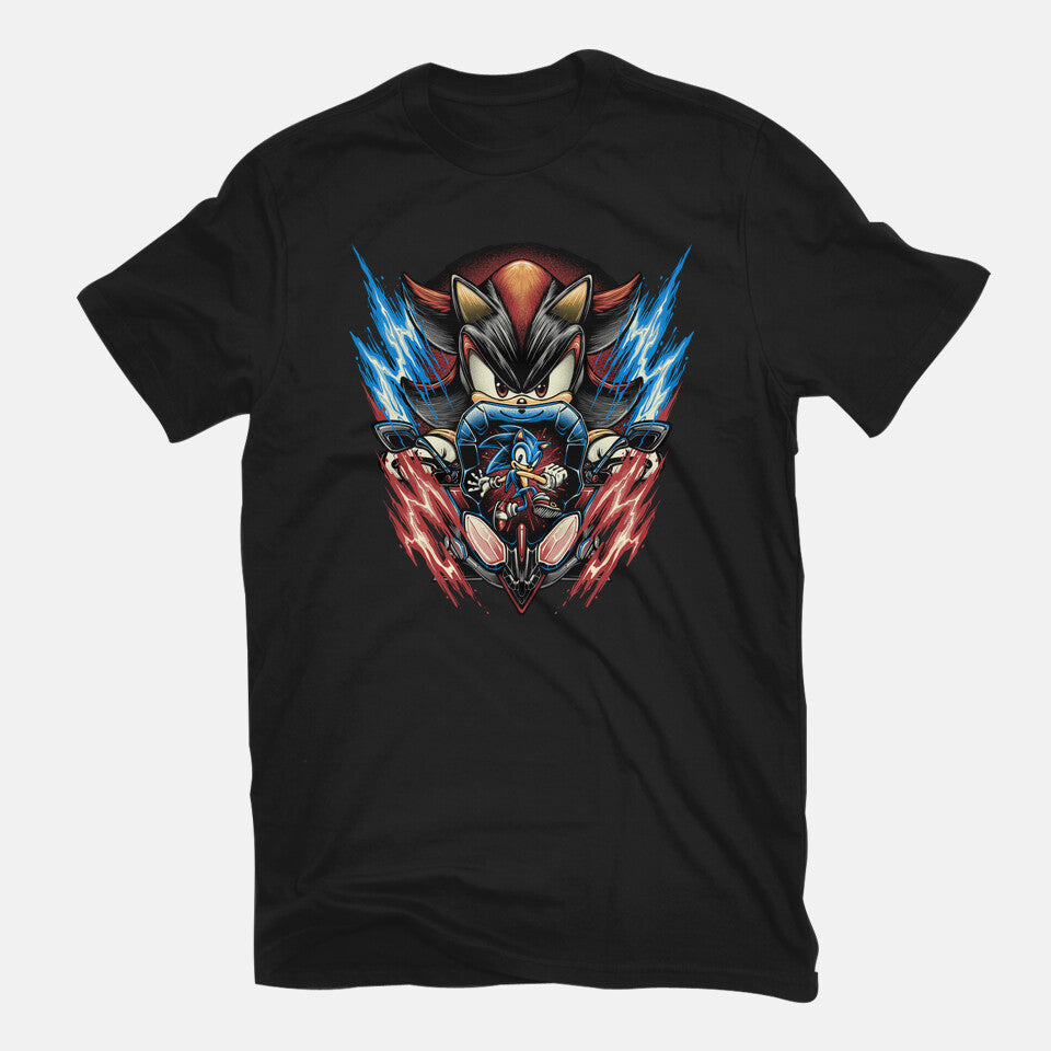 Shadow Of Speed – Gaming Graphic T-Shirt in black, flat-lay product view