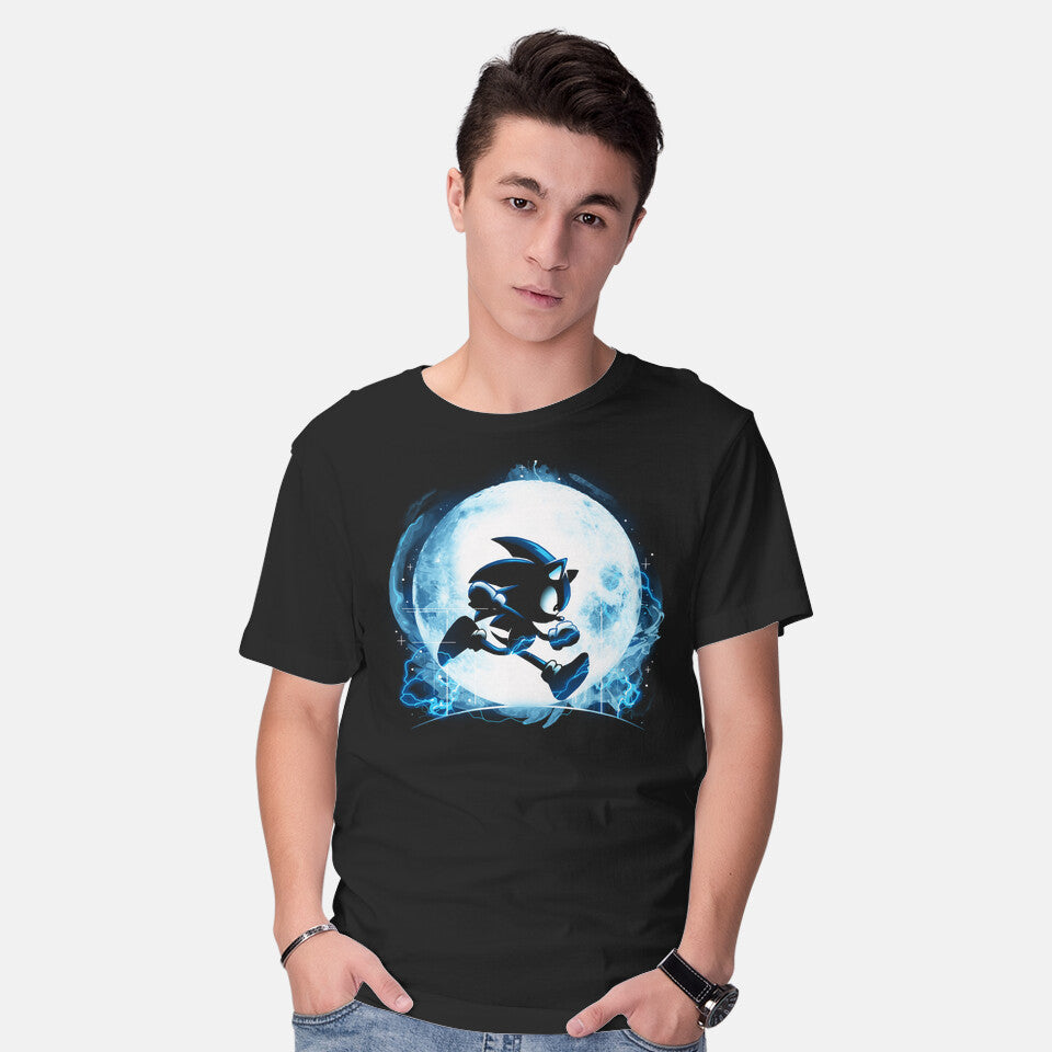 Model wearing black Blue Moon – Gaming Graphic T-Shirt