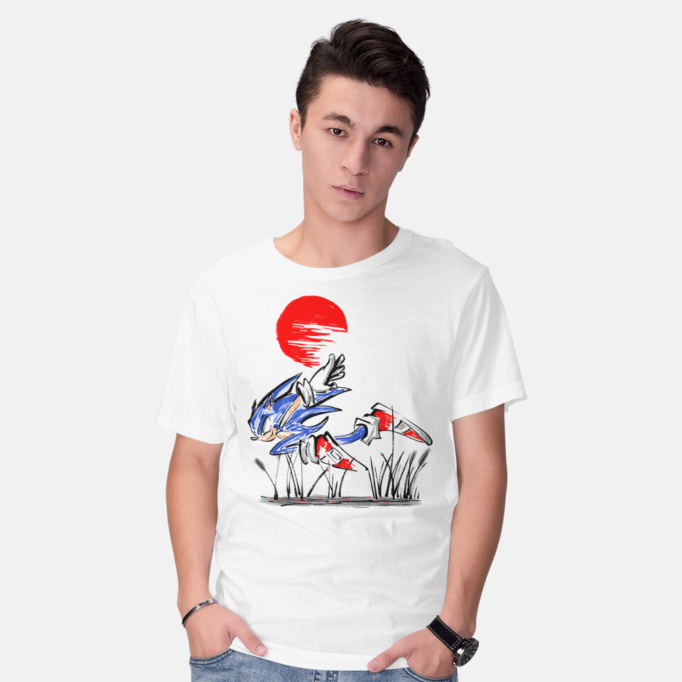 Model wearing white Ink Fast – Gaming Graphic T-Shirt