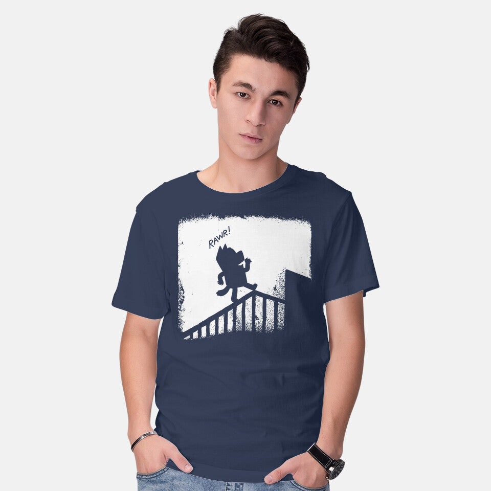 Model wearing navy Nosferablu – Dog Graphic T-Shirt