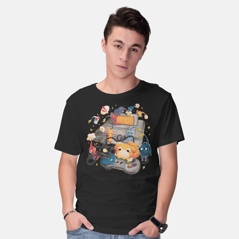 Model wearing black Tiny Gamers – Gaming Graphic T-Shirt