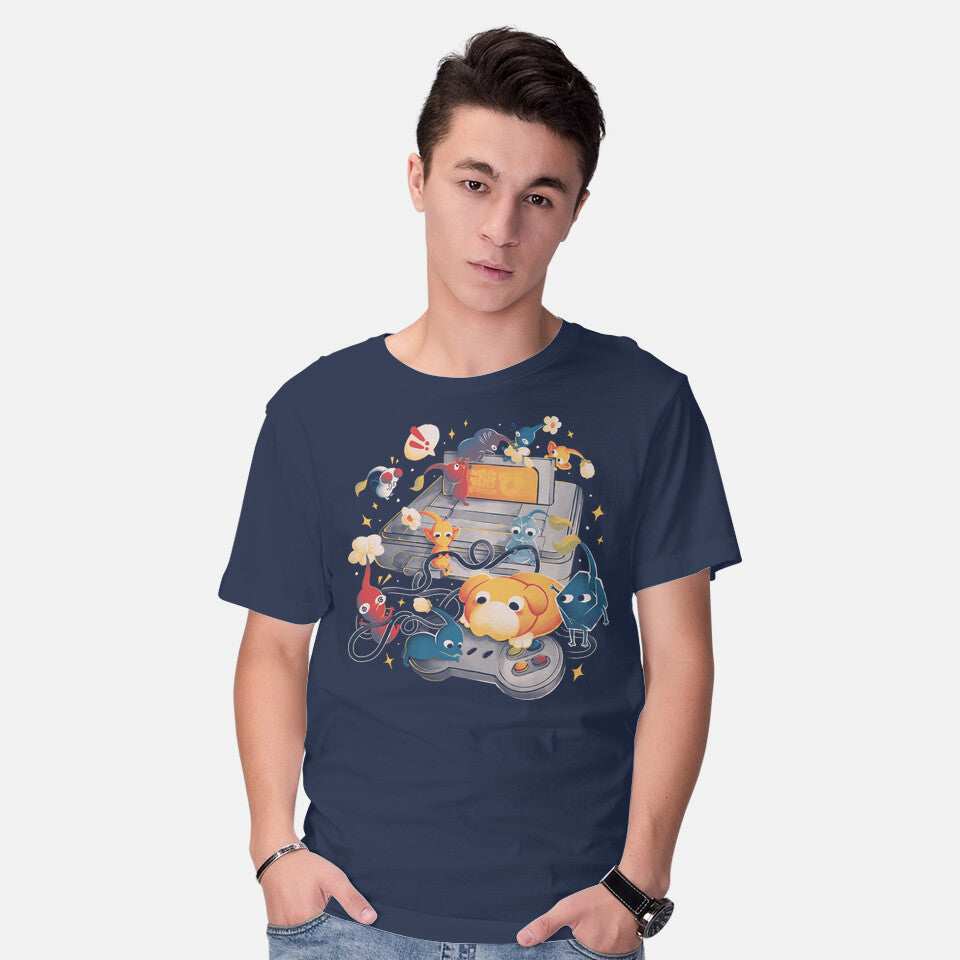 Model wearing navy Tiny Gamers – Gaming Graphic T-Shirt