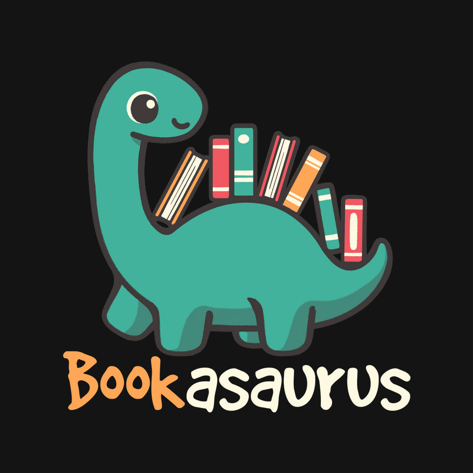 Bookasaurus – Dinosaur Graphic T-Shirt design artwork for black graphic T-shirt