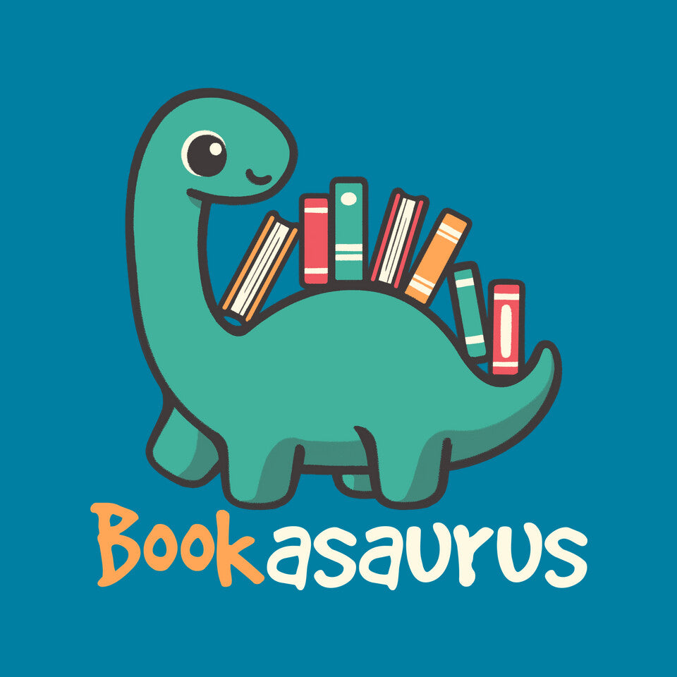 Bookasaurus – Dinosaur Graphic T-Shirt design artwork for turquoise graphic T-shirt
