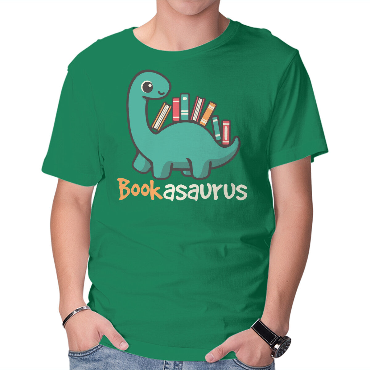 Bookasaurus – Dinosaur Graphic T-Shirt in green, product display