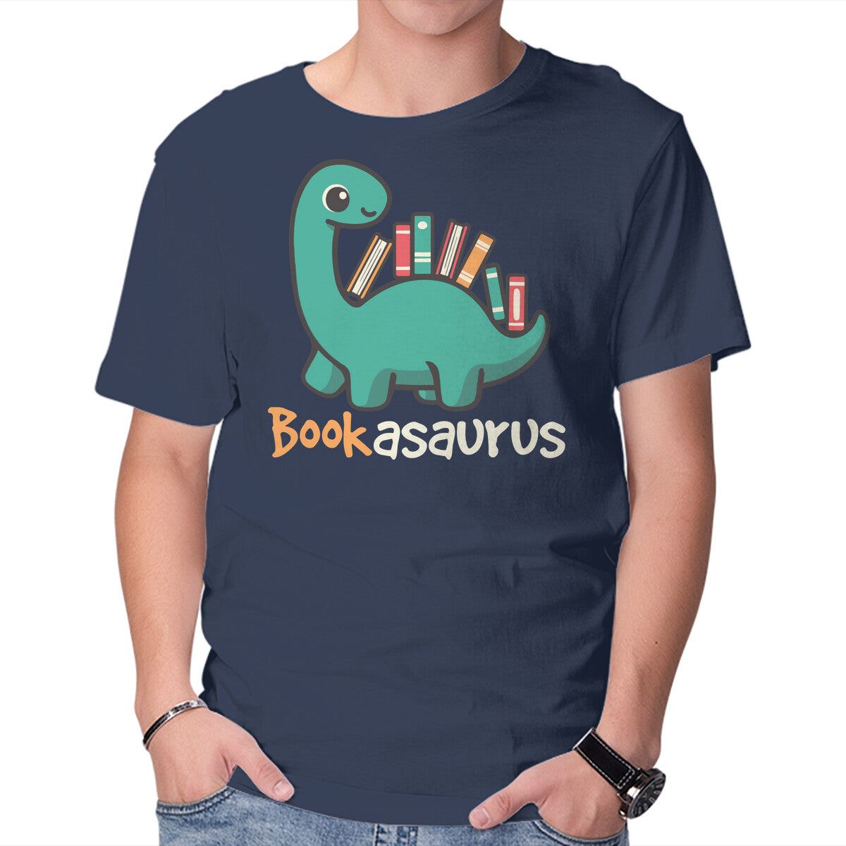 Bookasaurus – Dinosaur Graphic T-Shirt in navy, product display