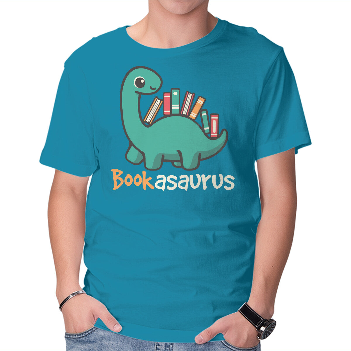 Bookasaurus – Dinosaur Graphic T-Shirt in turquoise, product display
