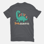 Bookasaurus – Dinosaur Graphic T-Shirt in charcoal, flat-lay product view