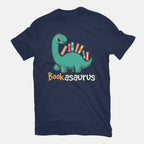 Bookasaurus – Dinosaur Graphic T-Shirt in navy, flat-lay product view