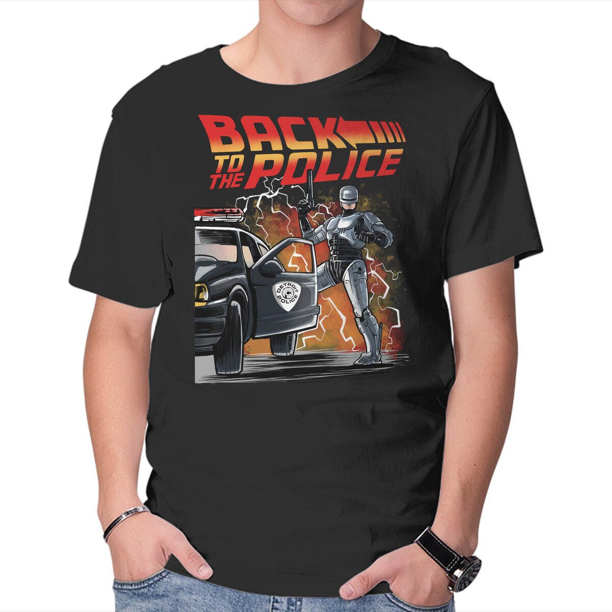 Back To The Police – Movie Graphic T-Shirt in black, product display