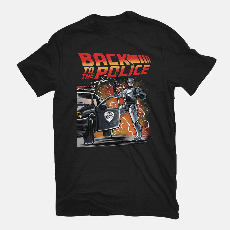 Back To The Police – Movie Graphic T-Shirt in black, flat-lay product view