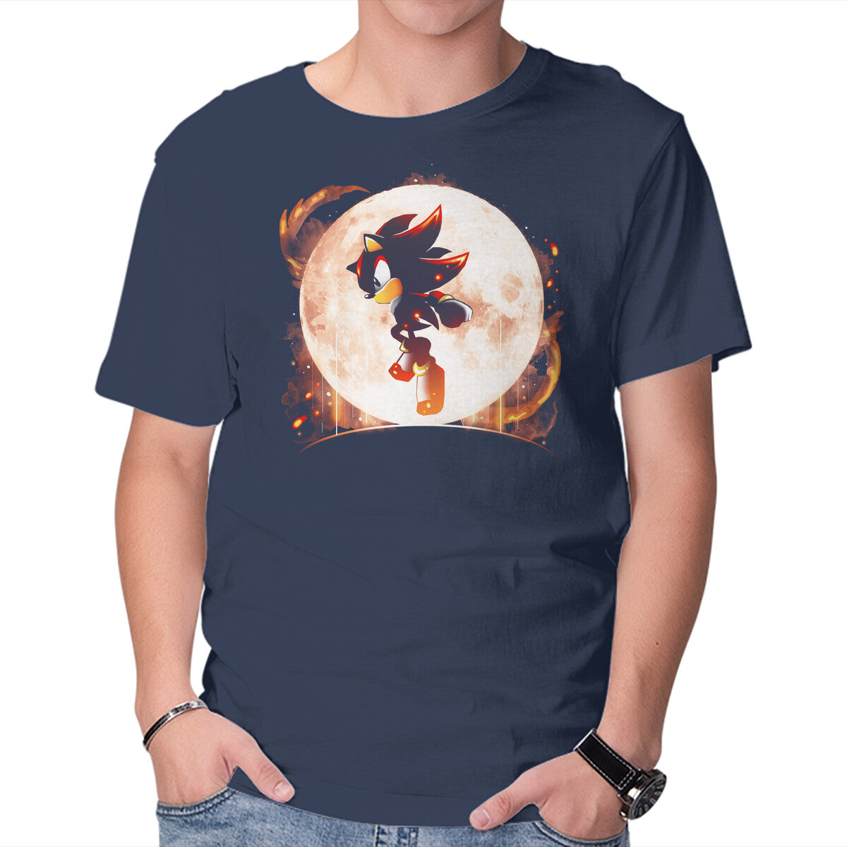 Moonlight Shadows – Gaming Graphic T-Shirt in navy, product display