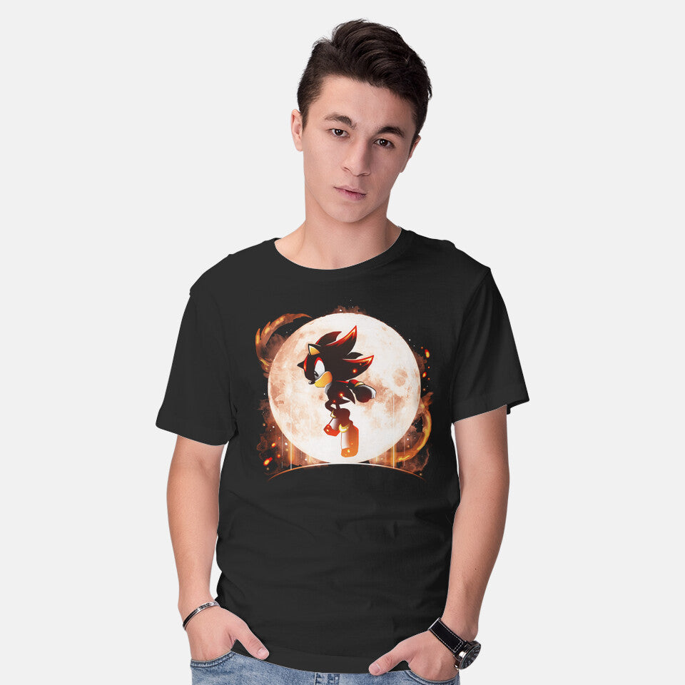 Model wearing black Moonlight Shadows – Gaming Graphic T-Shirt