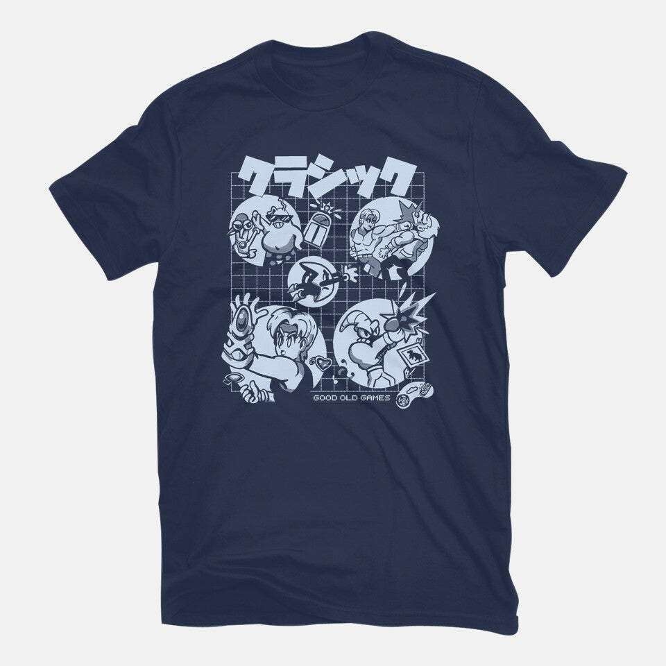Good Old Games 02 – Gaming Graphic T-Shirt in navy, flat-lay product view