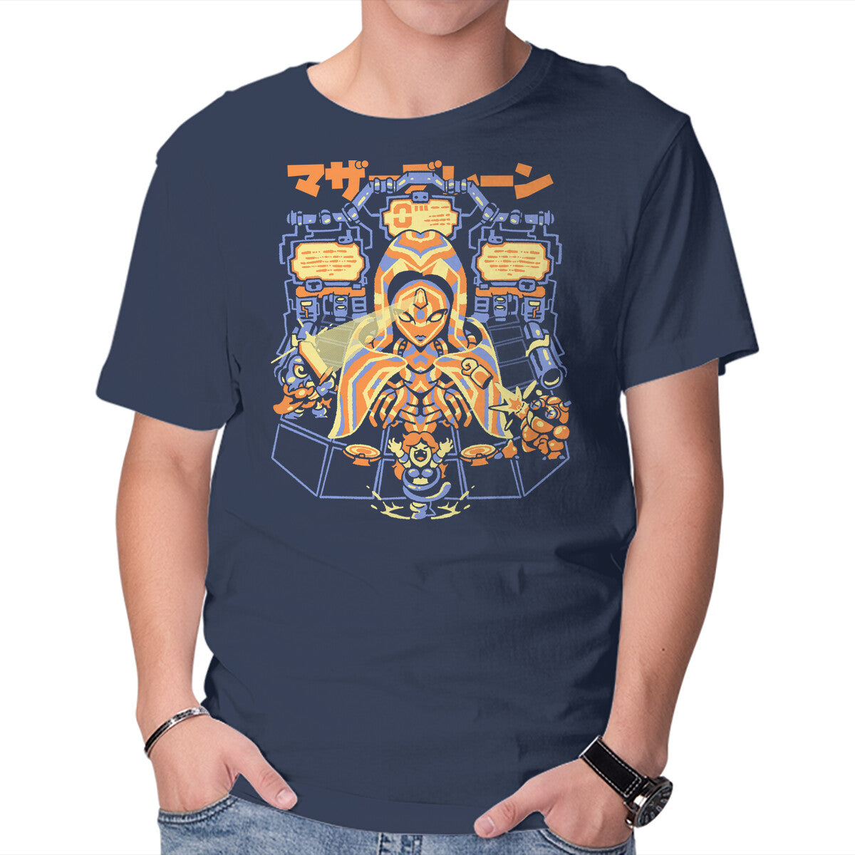Mother Brain – Gaming Graphic T-Shirt in navy, product display