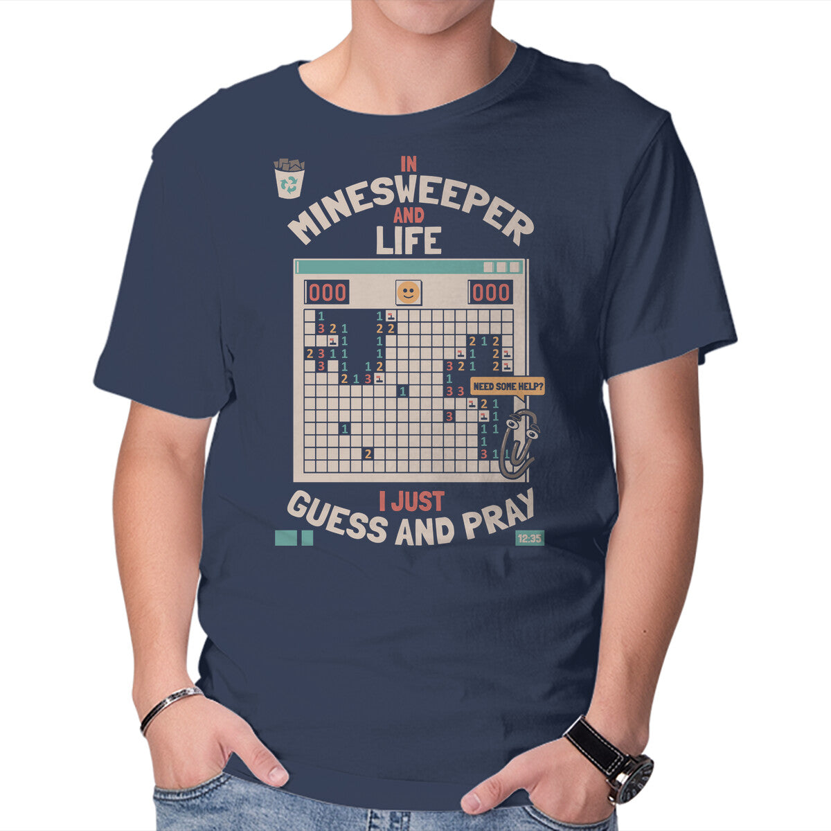 The Minesweeper Philosophy – Gaming Graphic T-Shirt in navy, product display