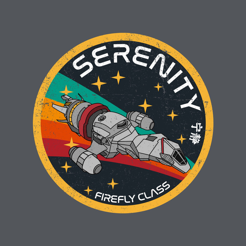 Serenity Firefly Class – Sci-Fi Graphic T-Shirt design artwork for charcoal graphic T-shirt