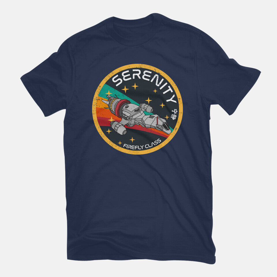 Serenity Firefly Class – Sci-Fi Graphic T-Shirt in navy, flat-lay product view