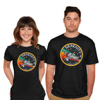 Model wearing black Serenity Firefly Class – Sci-Fi Graphic T-Shirt