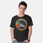 Model wearing black Serenity Firefly Class – Sci-Fi Graphic T-Shirt