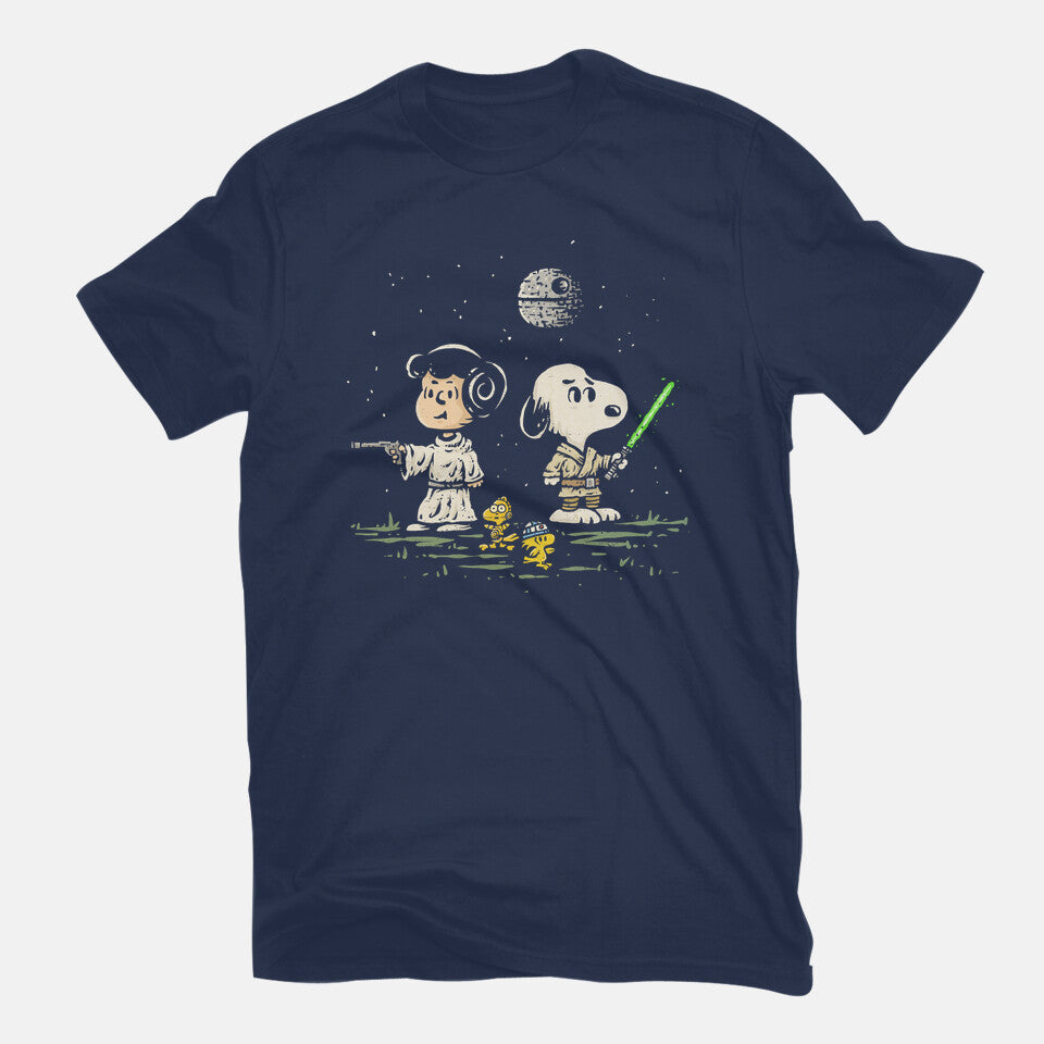 Kissed By A Rebel – Sci-Fi Graphic T-Shirt in navy, flat-lay product view